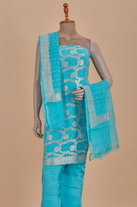 crepe georgette light turquoise blue salwar kameez dupata fabric