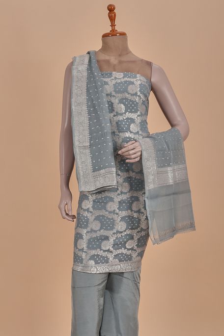 crepe georgette dusky blue grey salwar kameez dupata fabric