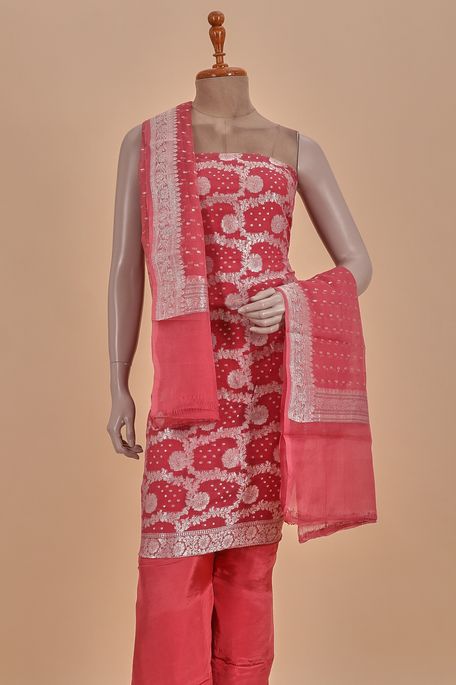 crepe georgette dark salmon pink salwar kameez dupata fabric