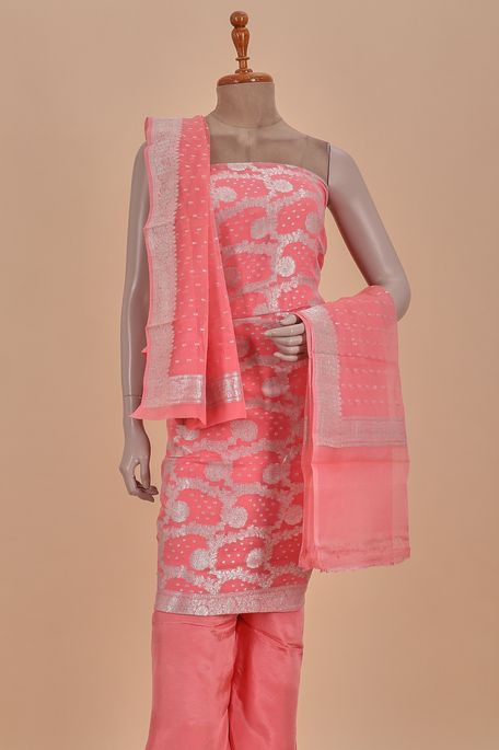 crepe georgette salmon pink salwar kameez dupata fabric
