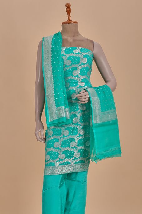 crepe georgette mint cream sea green salwar kameez dupata fabric