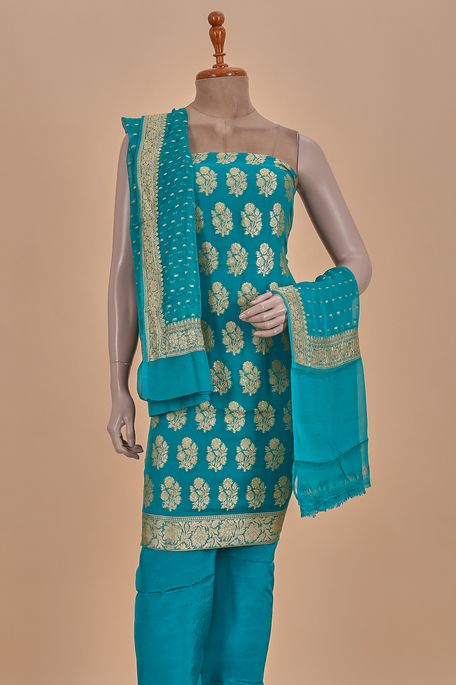 crepe georgette turquoise blue salwar kameez dupata fabric