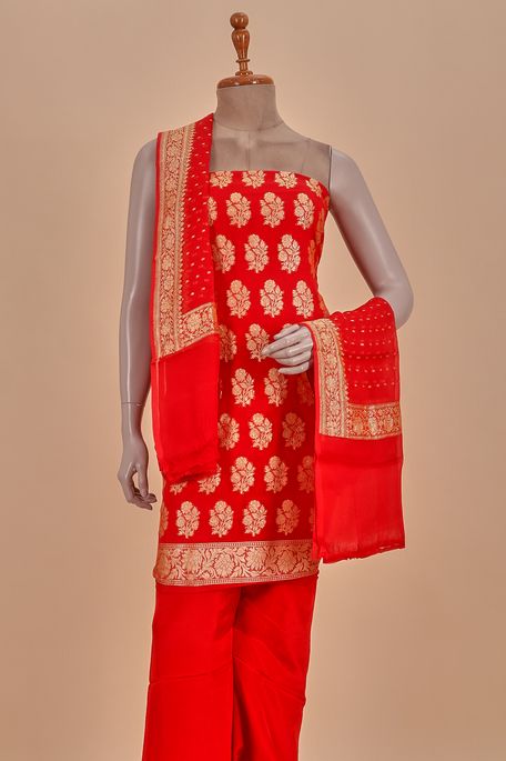 crepe georgette blood red salwar kameez dupata fabric