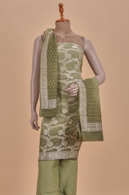 crepe georgette earth olive green salwar kameez dupata fabric