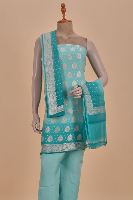 crepe georgette sky and aqua blue salwar kameez dupata fabric