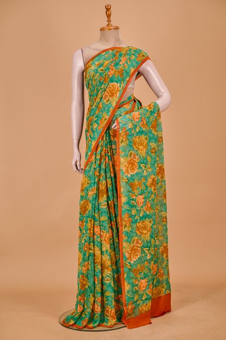 georgette olive green ash saree with blouse