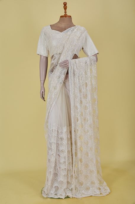 net / tule light beige saree with blouse