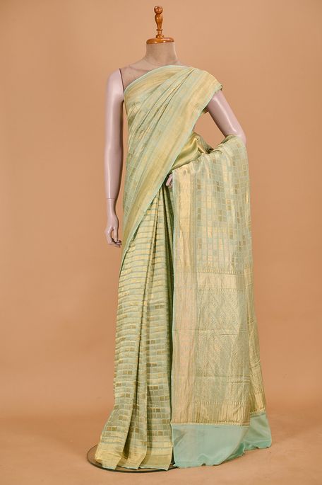 Mysore crepe earth olive green saree with blouse