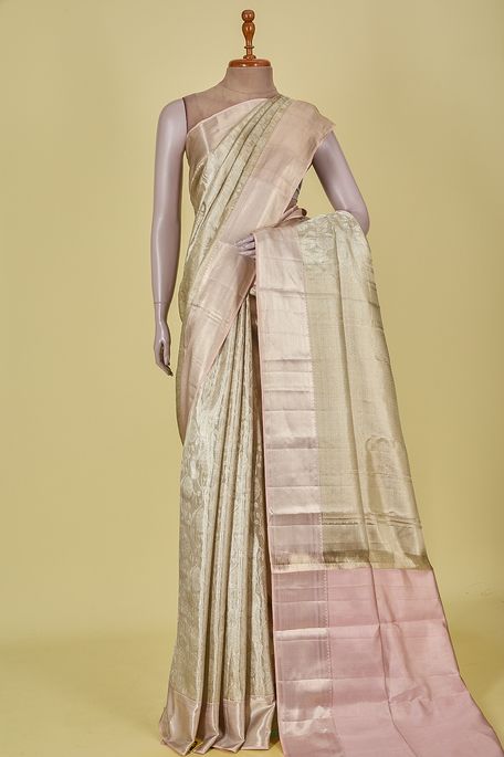 Kanchipuram tissue light grey saree with blouse