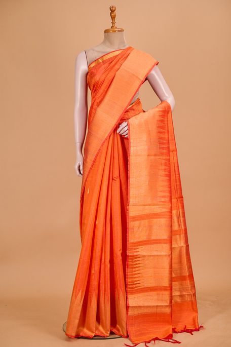 dupion dark orange saree with blouse