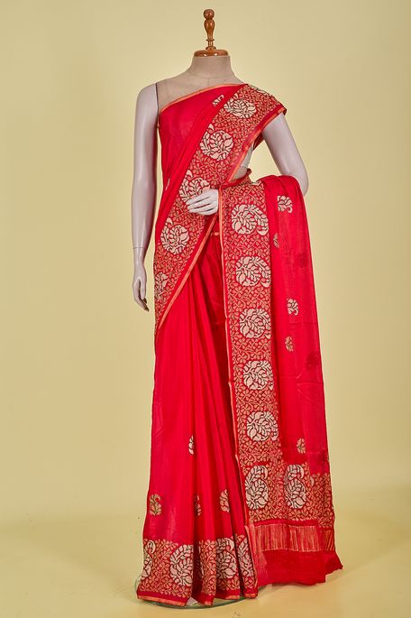 crepe blood red saree with blouse