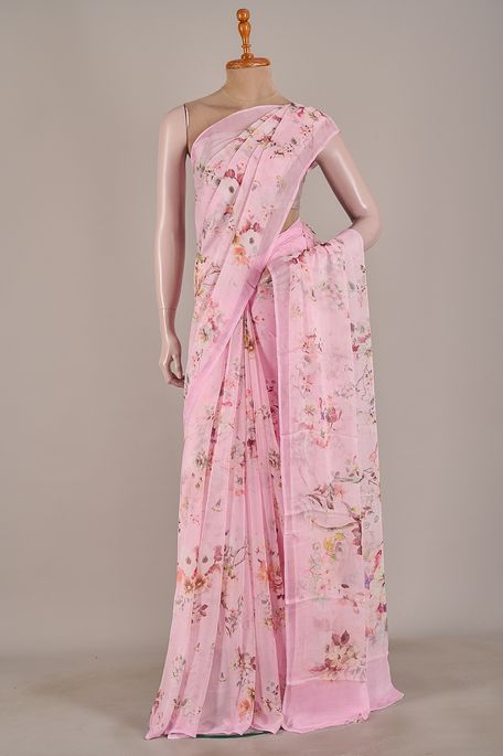 chiffon light old rose pink saree with blouse