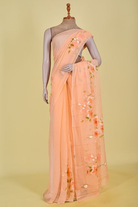 chiffon peach saree with blouse