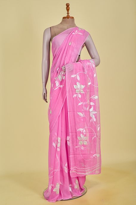 chiffon dark old rose pink saree with blouse