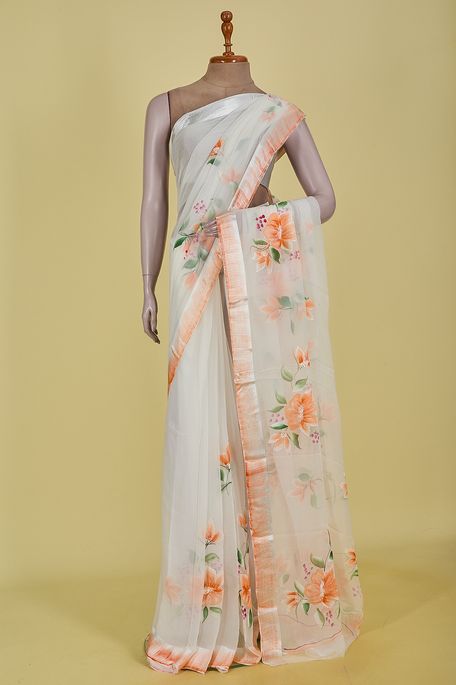 chiffon white saree with blouse