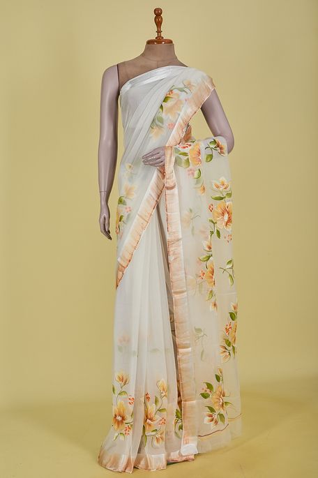 chiffon white saree with blouse