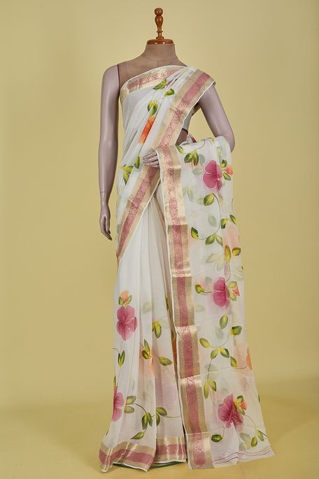 chiffon white saree with blouse