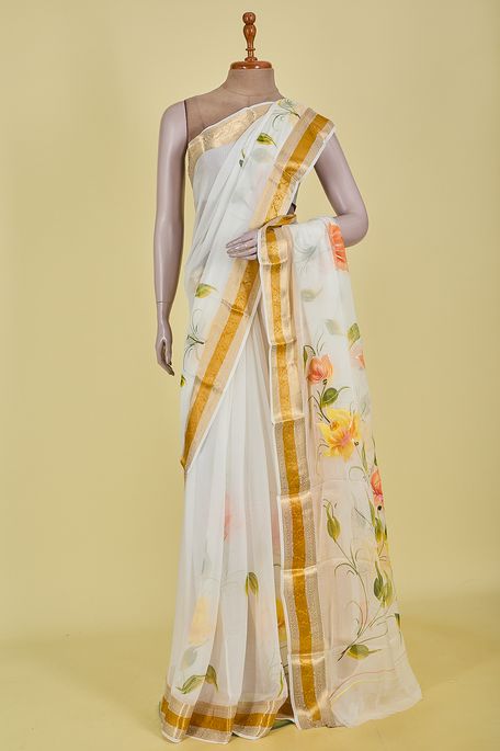 chiffon white saree with blouse
