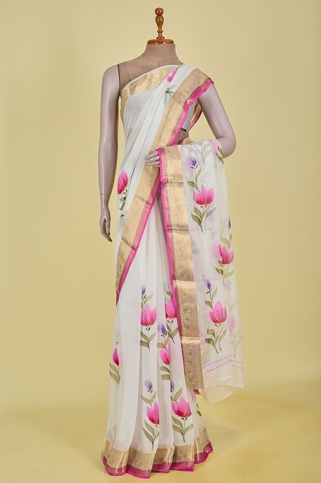 chiffon white saree with blouse