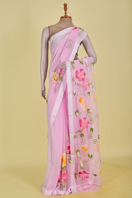 chiffon light pink saree with blouse