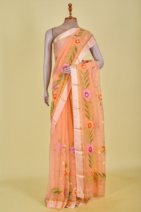 chiffon peach saree with blouse