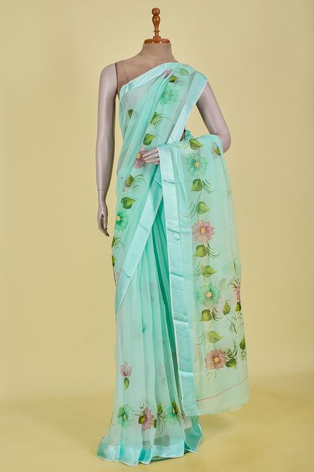 chiffon cool mint sea green saree with blouse