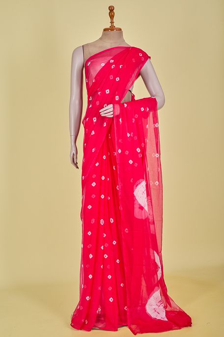 chiffon fuschia pink saree with blouse