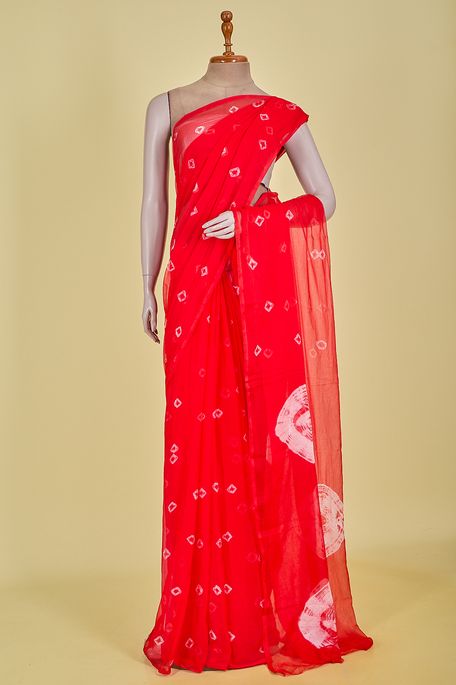 chiffon blood red saree with blouse