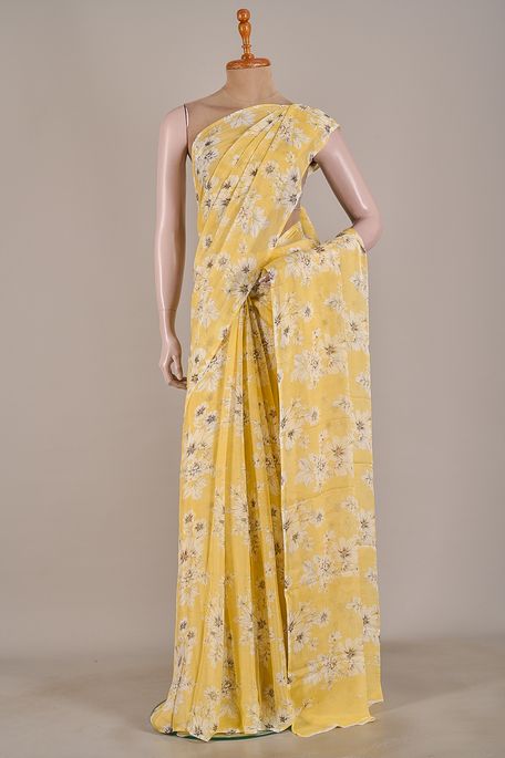 crepe lemon yellow saree with blouse