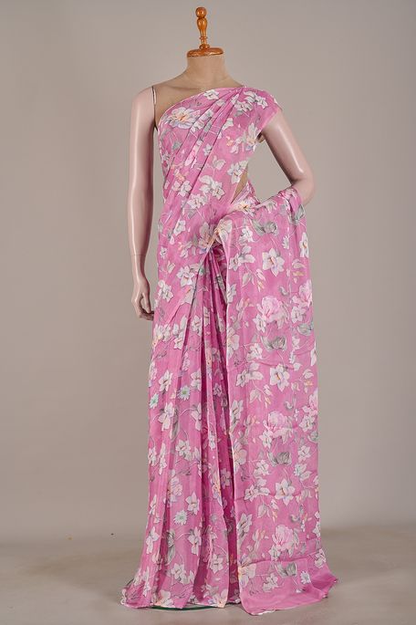 crepe lavender purple saree with blouse