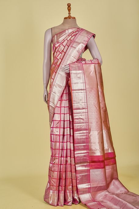 Kanchipuram silk light lavender pink saree with blouse