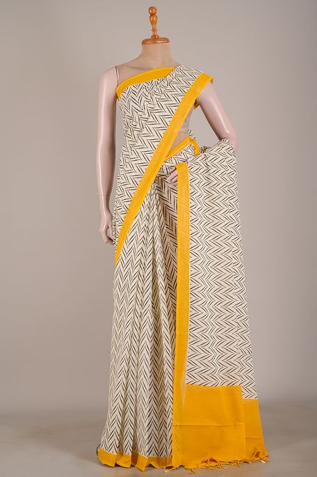 cotton chanderi light beige saree with blouse