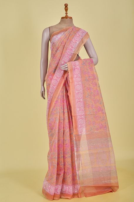 kota cotton salmon onion pink saree with blouse