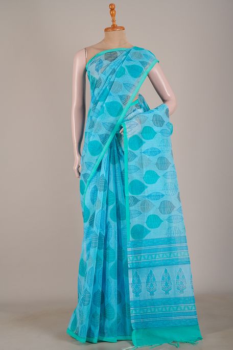 kota cotton light aqua blue saree with blouse