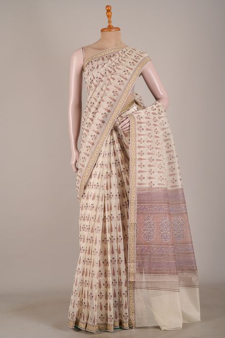 kota cotton light beige saree with blouse