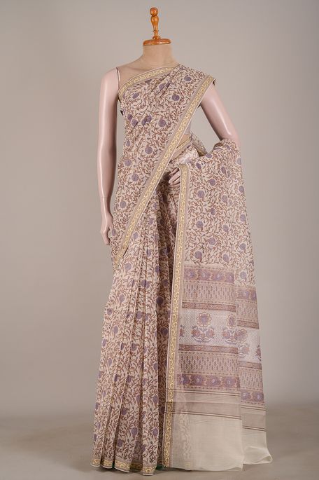 kota cotton light beige saree with blouse