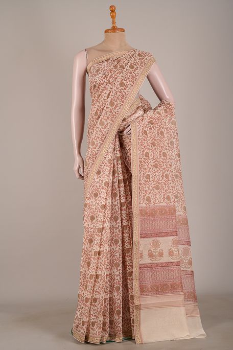 kota cotton light beige saree with blouse
