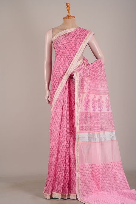 kota cotton light lavender pink saree with blouse
