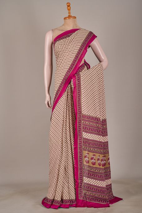 crepe natural beige tussar saree with blouse