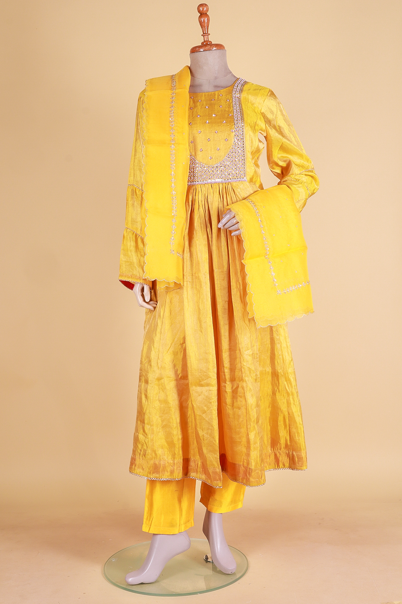 Buy Cotton Golden Yellow Anarkali Suit Ready To Wear - Mysore Saree Udyog  INTL