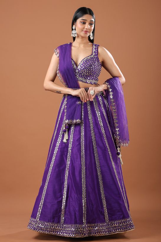 fitted lace wedding dress Light Purple Embroidered Lehenga